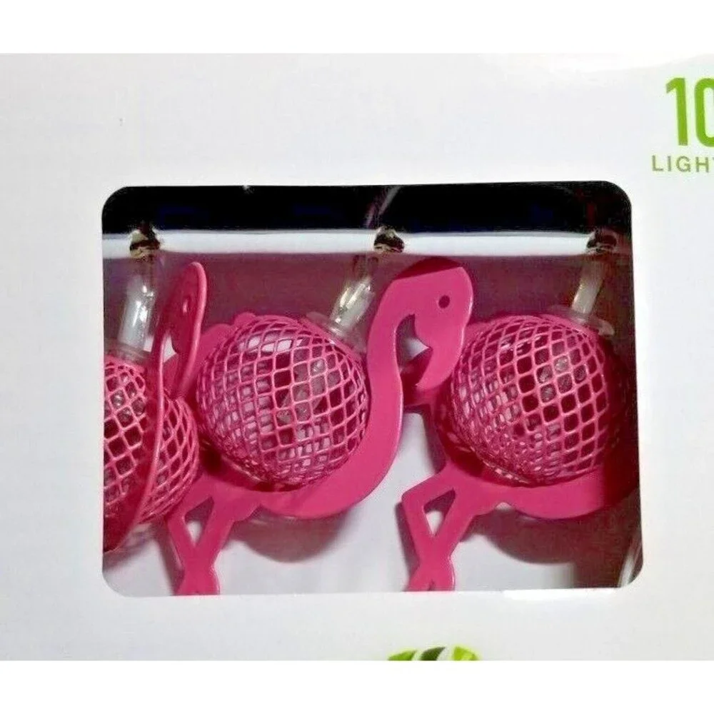 Pink Flamingo String Lights Metal Mesh LED Set 10 Lights Indoor Party CHIC Home